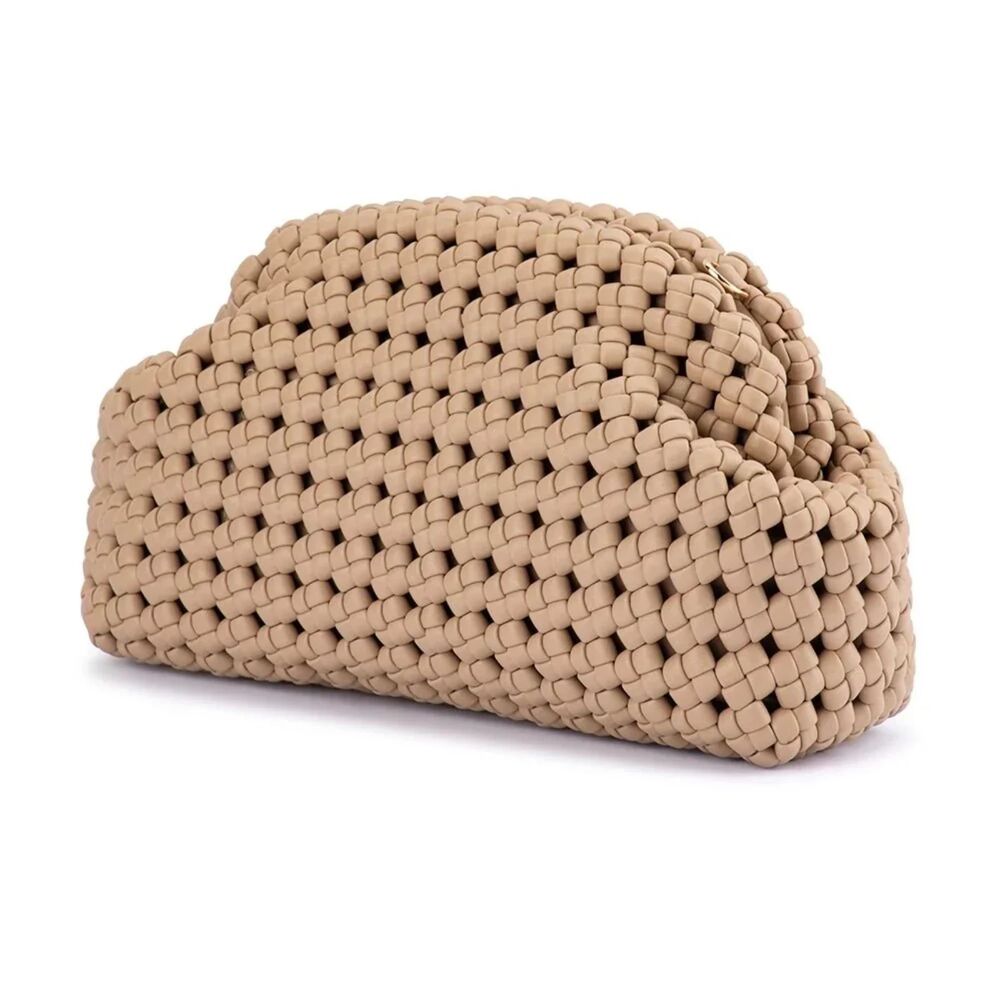 Olga Berg Everly Natural Handwoven Faux Leather Clutch with Gold Crossbody Chain - Picture 6 of 16